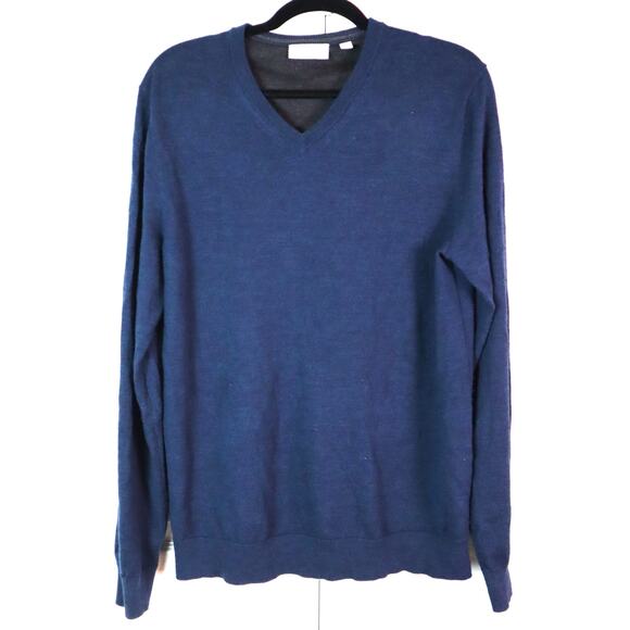 Calvin Klein Dark Navy Blue Extra Fine Merino Wool Sweater Mens Medium V Neck - Picture 1 of 5